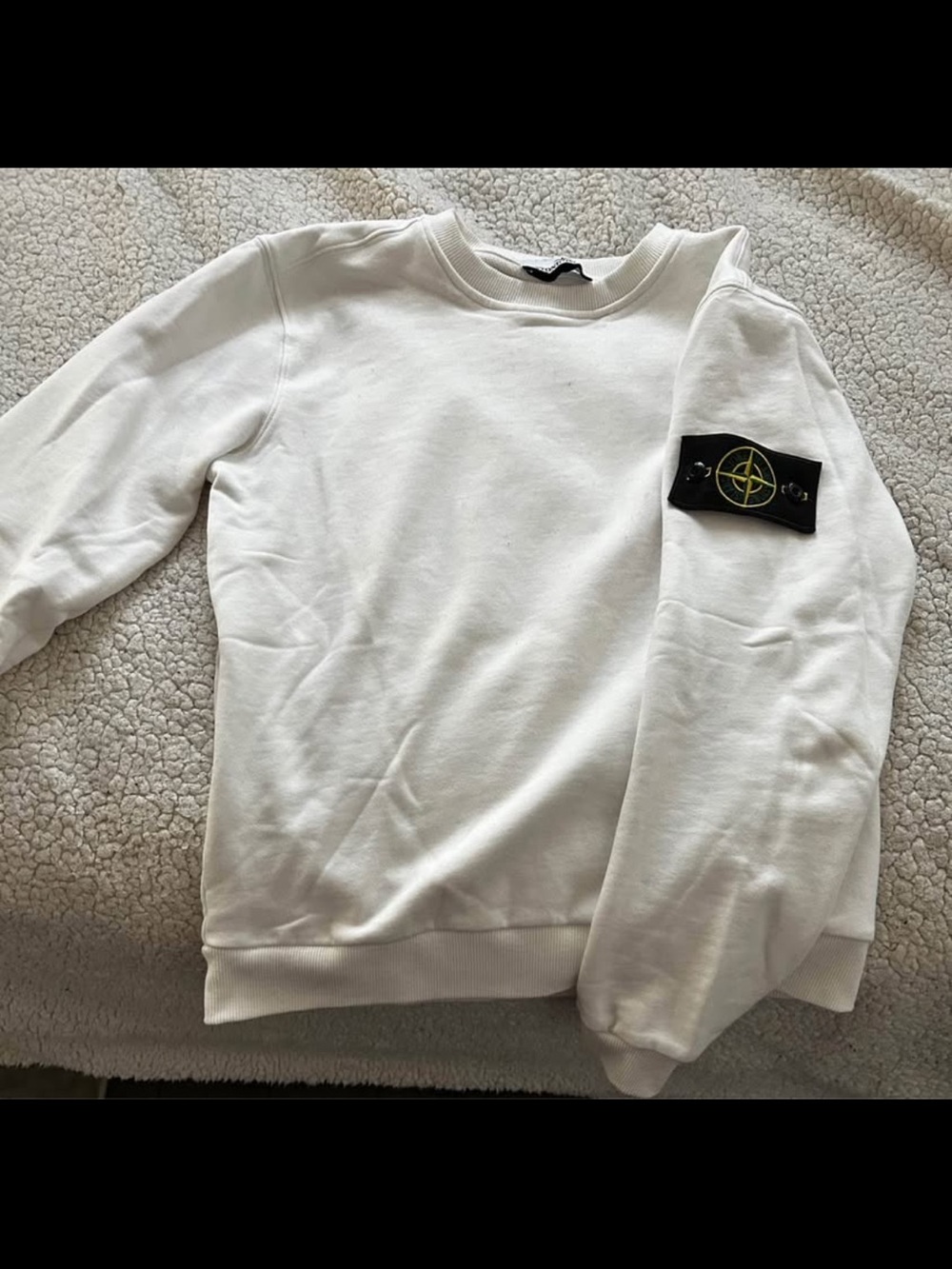 Stone Island White Crewneck Sweatshirt with Compass Patch